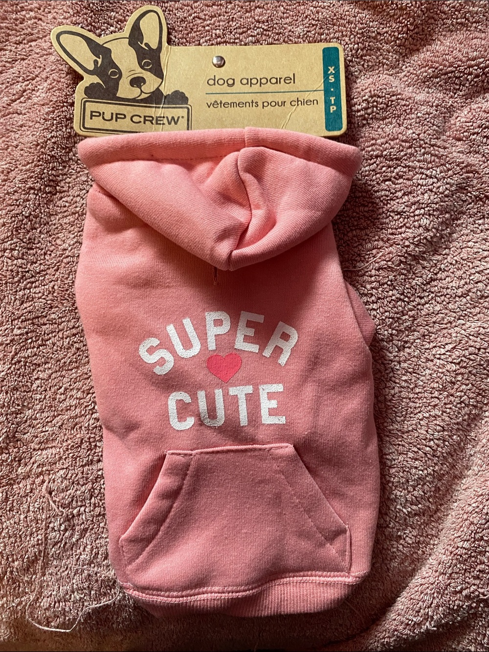 Pup Crew Pink "Super Cute" Dog Hoodie Size XS NWT